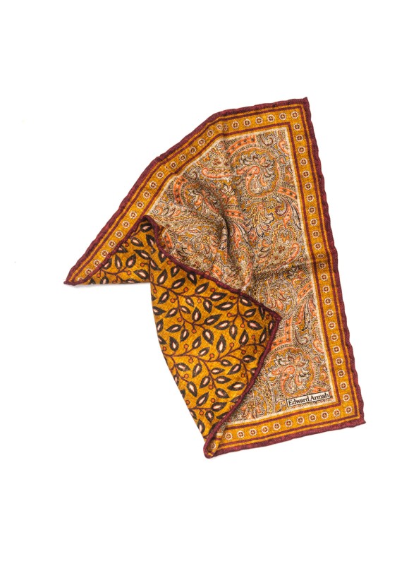 Rust/Wine Exploded Paisley Print Reversible Pocket Square