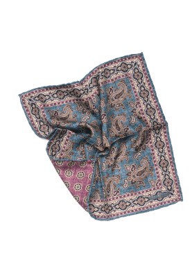 Denim Paisley Print Reversible Pocket Square 