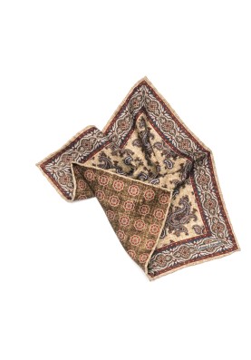 Tan Paisley Print Reversible Pocket Square 