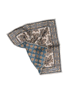 Grey Paisley Print Reversible Pocket Square 