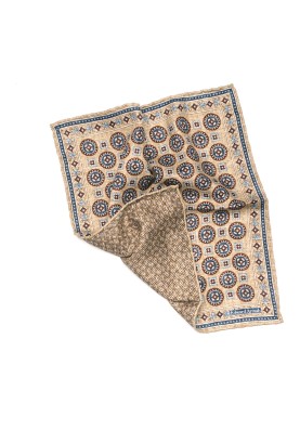 Tan Medallion Neat Print Reversible Pocket Square 