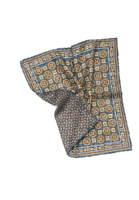 Denim Medallion Neat Print Reversible Pocket Square 