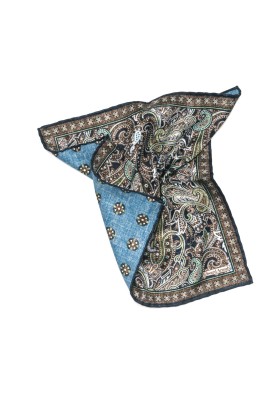 Brown/Lawn Exploded Paisley Print Reversible Pocket Square 