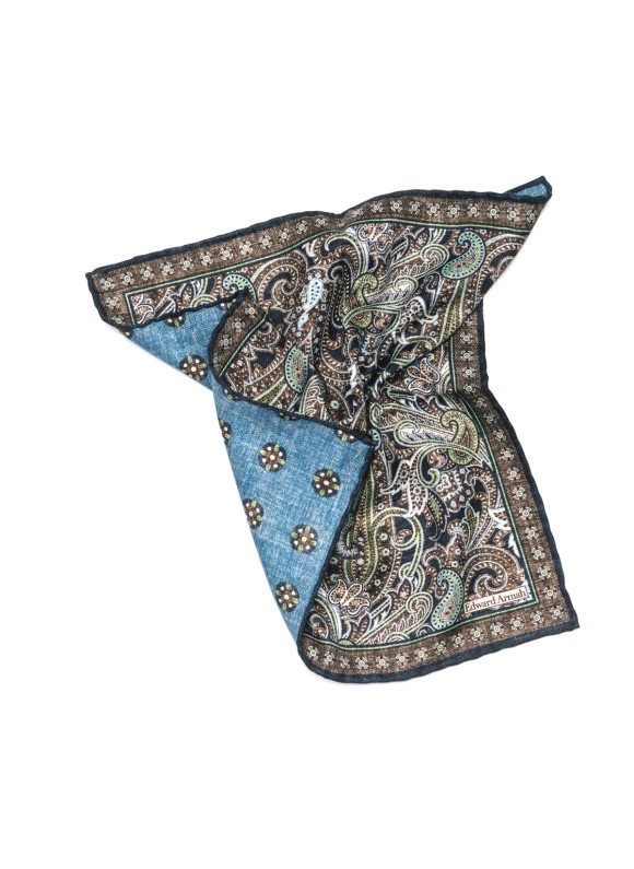 Brown/Lawn Exploded Paisley Print Reversible Pocket Square