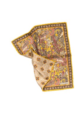 Brown/Marigold Exploded Paisley Print Reversible Pocket Square 