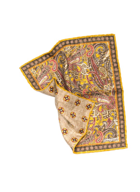 Brown/Marigold Exploded Paisley Print Reversible Pocket Square