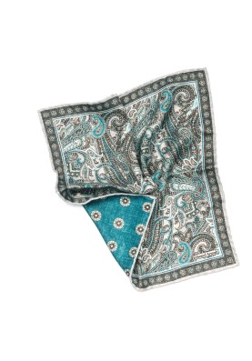 Brown/Teal Exploded Paisley Print Reversible Pocket Square 