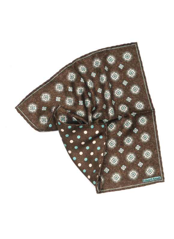 Brown Floral Neat Print Reversible Pocket Square