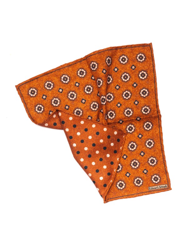 Rust Floral Neat Print Reversible Pocket Square