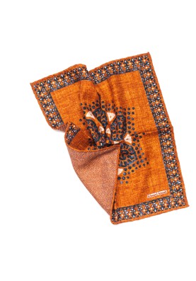 Rust Centered Floral Design Print Reversible Pocket Square 