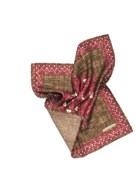 Brown Centered Floral Design Print Reversible Pocket Square 