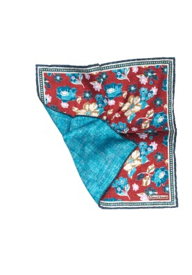 Barn Red Floral Print Reversible Pocket Square 