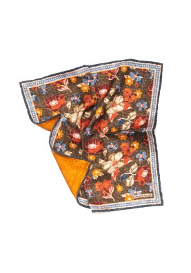 Brown Floral Print Reversible Pocket Square 