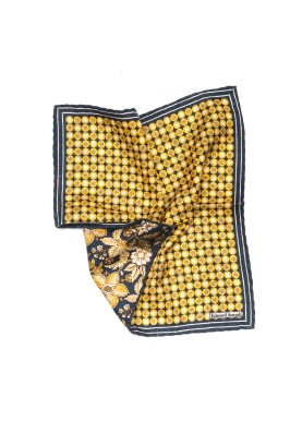 Navy/Yellow Shadowed Dots Print Reversible Pocket Square 