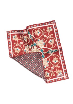 Barn Red Paisley Vine Print Reversible Pocket Square 