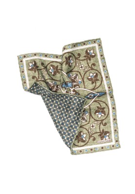 Olive Paisley Vine Print Reversible Pocket Square 