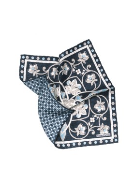 Navy Paisley Vine Print Reversible Pocket Square 