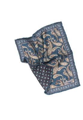 Denim Paisley Print Reversible Pocket Square 