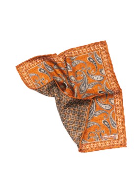 Rust Paisley Print Reversible Pocket Square 