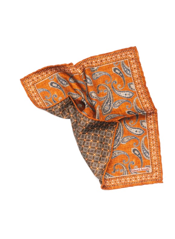 Rust Paisley Print Reversible Pocket Square