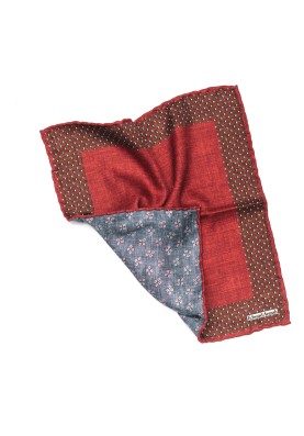 Barn Red Weave Forming Diamond Border Print Reversible Pocket Square 