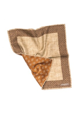 Tan Weave Forming Diamond Border Print Reversible Pocket Square 