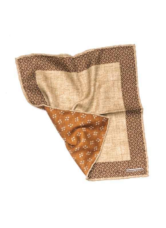 Tan Weave Forming Diamond Border Print Reversible Pocket Square