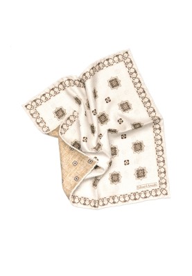 Beige Foulard Print Reversible Pocket Square 