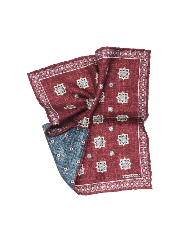 Wine Foulard Print Reversible Pocket Square