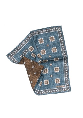 Denim Foulard Print Reversible Pocket Square 