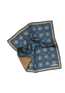 Denim Foulard Print Reversible Pocket Square 