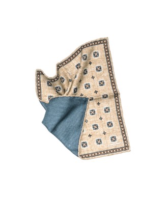 Tan Foulard Print Reversible Pocket Square 