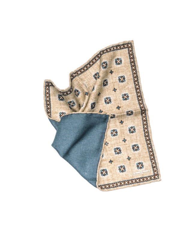 Tan Foulard Print Reversible Pocket Square