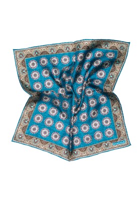 Med. Blue Medallion Neat Print Pocket Square 