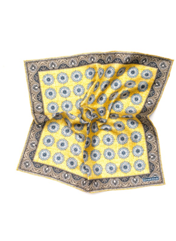 Yellow Medallion Neat Print Pocket Square