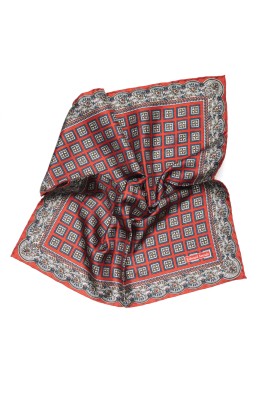 Barn Red/Denim Foulard Print Pocket Square 