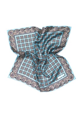 Lt. Blue.Chocolate Foulard Print Pocket Square 