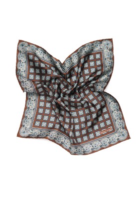 Chocolate/Lt. Blue Foulard Print Pocket Square 