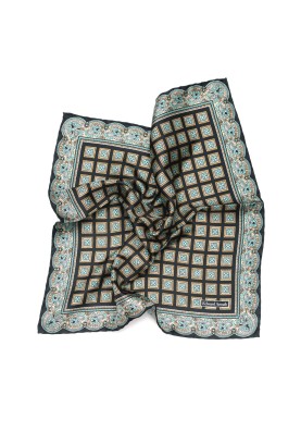 Black/Mint Foulard Print Pocket Square 