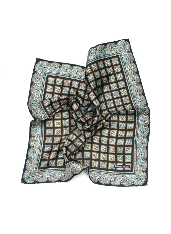 Black/Mint Foulard Print Pocket Square