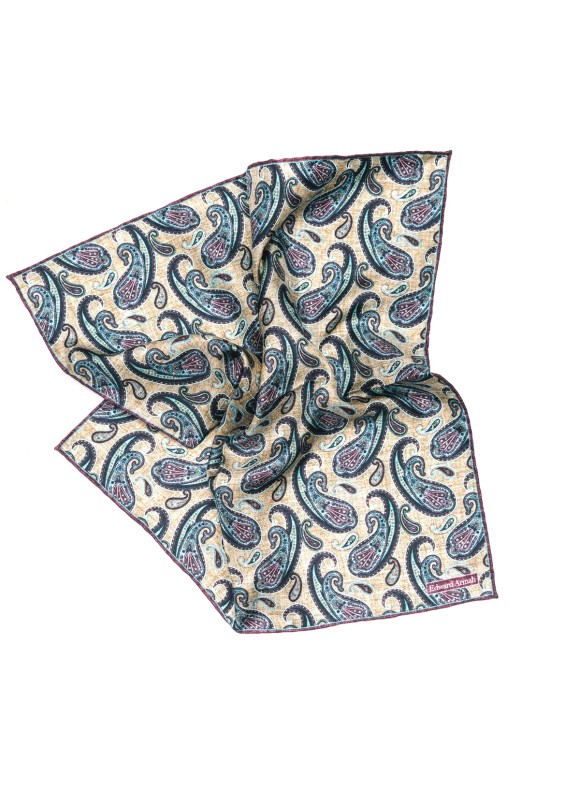 Tan Paisley Print Pocket Square