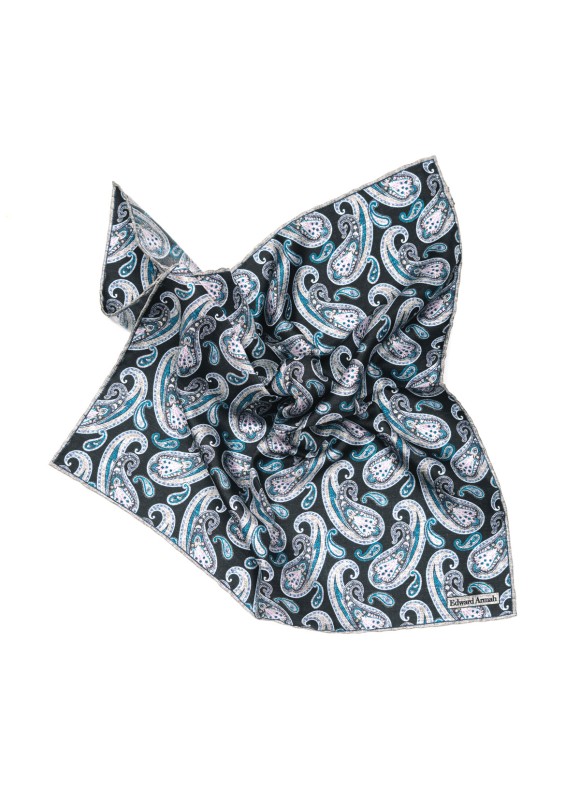 Black Paisley Print Pocket Square