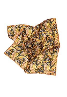 Navy/Orange Paisley Print Pocket Square 