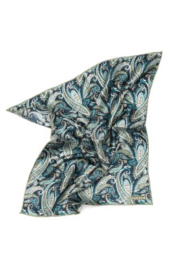 Navy/Olive Paisley Print Pocket Square 