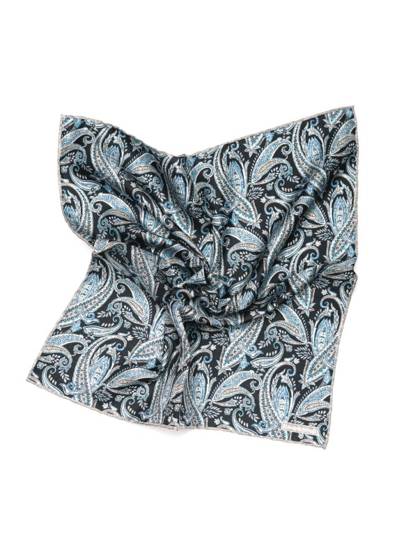 Black/Blue Paisley Print Pocket Square