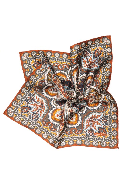 Rust Persian Print Pocket Square