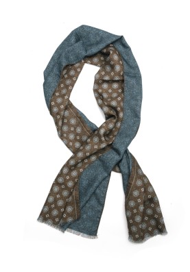 Brown Neat/Denim Solid Reversible Wool Scarf 