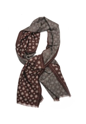 Chocolate Neat/Grey Solid Reversible Wool Scarf 