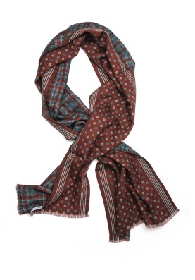 Maroon Dots/Plaid Reversible Wool Scarf 