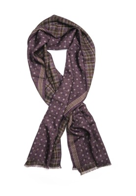 Purple Dots/Plaid Reversible Wool Scarf 